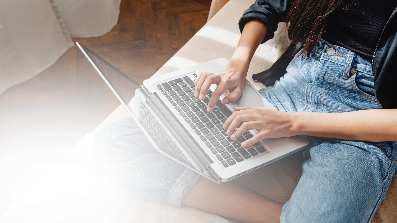 A woman on her laptop taking the Hope Force International online Reservist training.