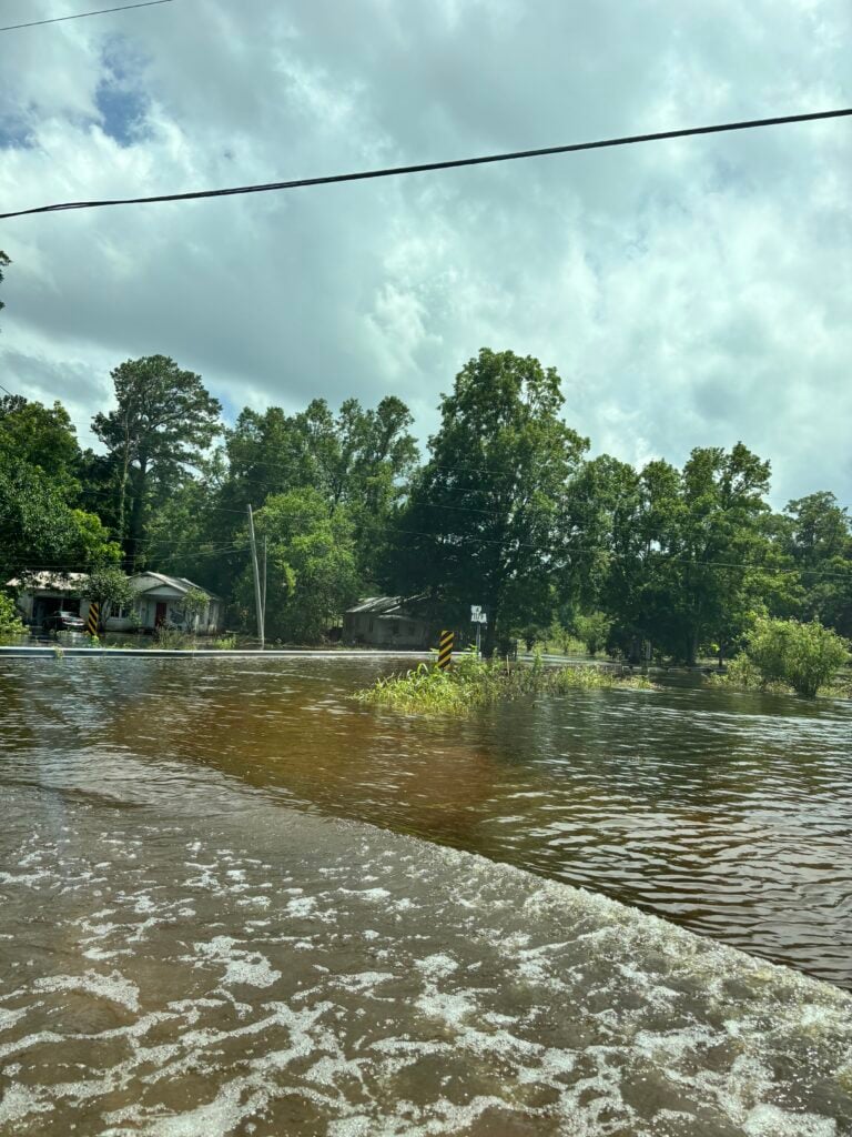 A flooded road in Louisiana.